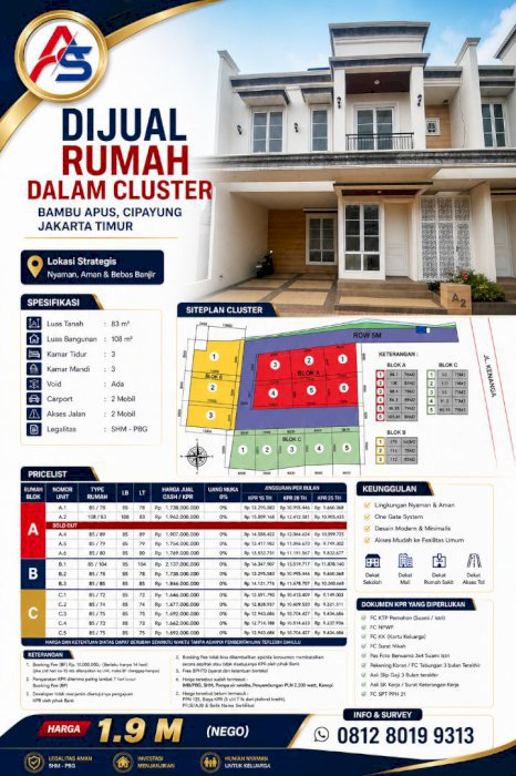 Rumah di Bambu Apus Cipayung, Jakarta Timur