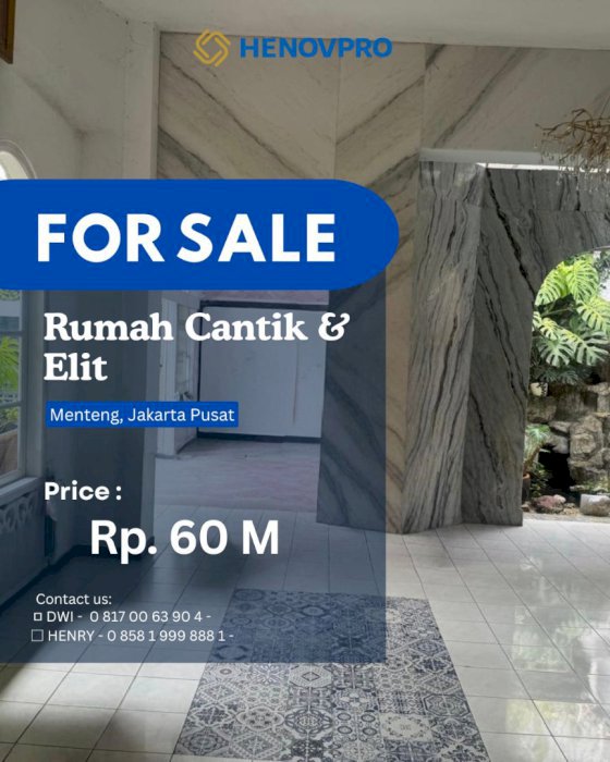 Dijual  Rumah Cantik Lokasi Tenang dan Elit di Menteng Jakarta