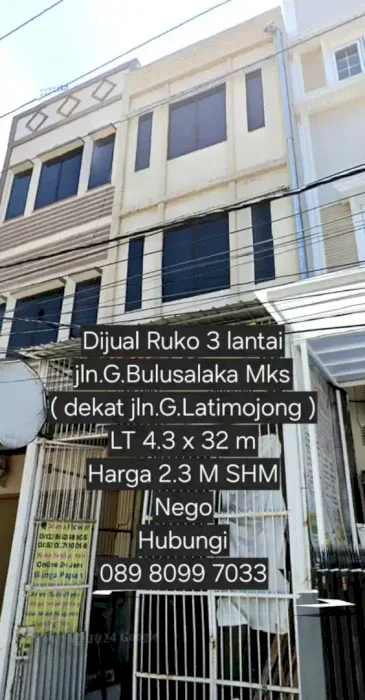 Dijual Rumah/Ruko 3 lantai jln.G.Bulusalaka dekat G.Latimojong