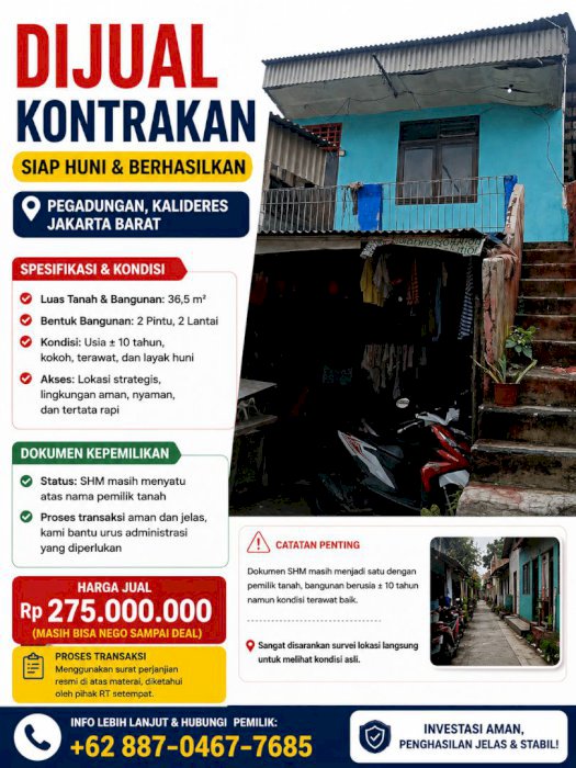 Dijual Kontrakan 2 Pintu 2 Lantai