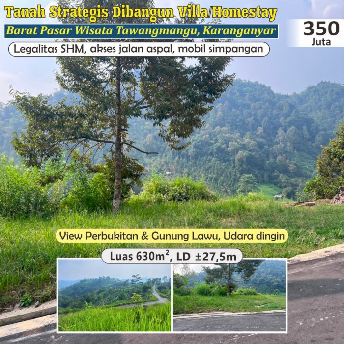 Tanah Strategis Barat Pasar Tawangmangu Karanganyar–View Gunung Lawu