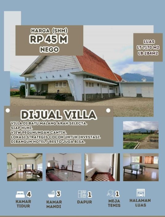 JUAL CEPAT VILLA KONSEP RESORT JALUR WISATA SELECTA