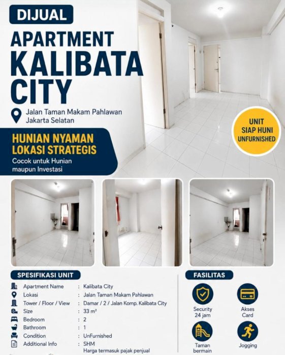DIJUAL CEPAT APARTEMENT KALIBATA CITY
