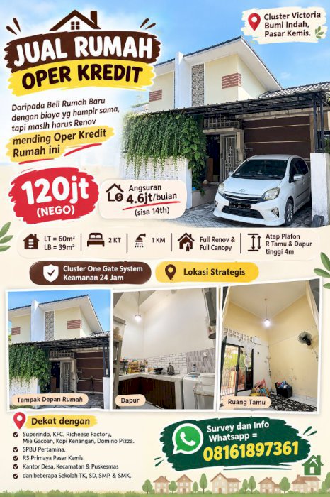 JUAL (BU) CEPAT OPER KREDIT RUMAH CLUSTER VICTORIA PASAR KEMIS