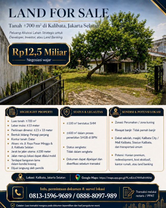 Di jual tanah strategis di Kalibata Jakarta Selatan
