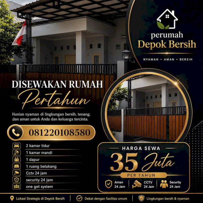DISEWAKAN RUMAH SIAP HUNI DI KAWASAN DEPOK BERSIH!