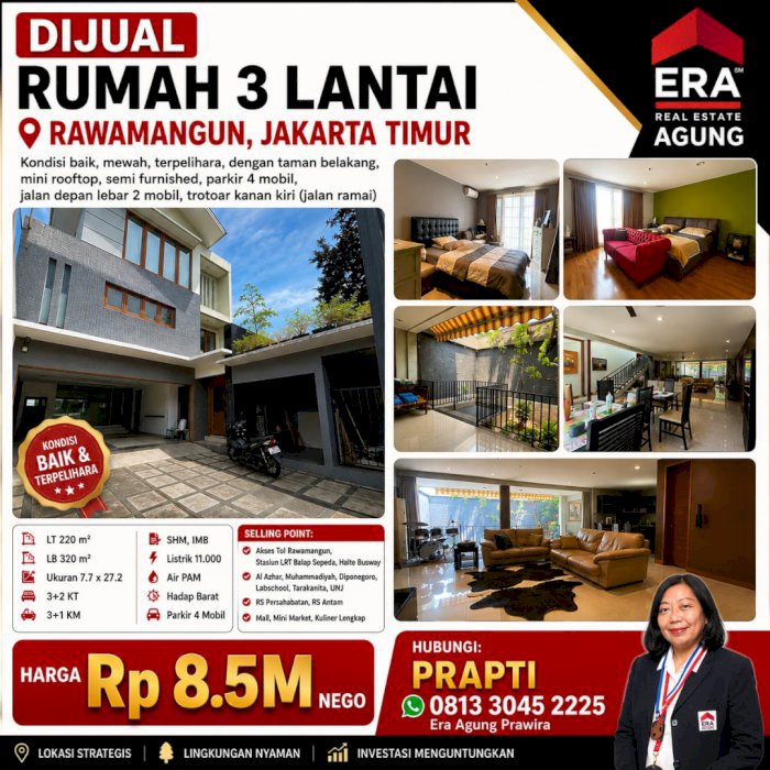 Di jual rumah mewah 3 lantai di Rawamangun Jakarta Timur