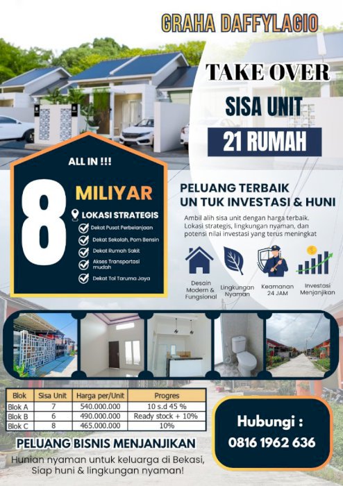 Take Over Perumahan Graha Daffylagio Tarumajaya Bekasi