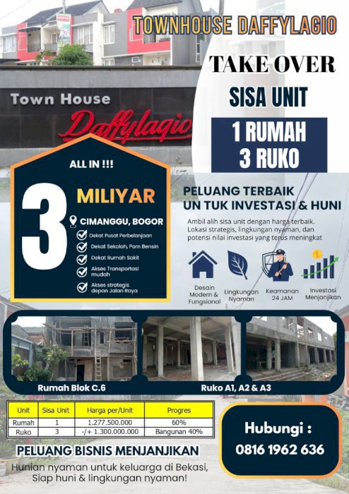 Jual Townhouse Daffylagio  Cimanggu Bogor