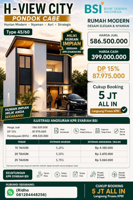 DIJUAL RUMAH BARU DAN STRATEGIS DI HVIEWCITY-PONDOK CABE!