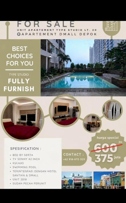 CEPAT BU APARTEMEN MARGONDA RESIDENCE 3 DEPOK JUAL RUGI FULL FURNISHED