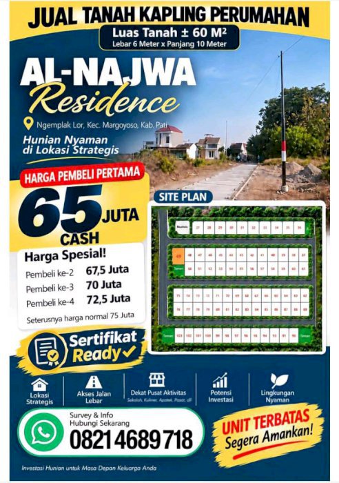  TANAH KAVLING DENGAN LOKASI STRATEGIS DAN NYAMAN DI MARGOYOSO, PATI!